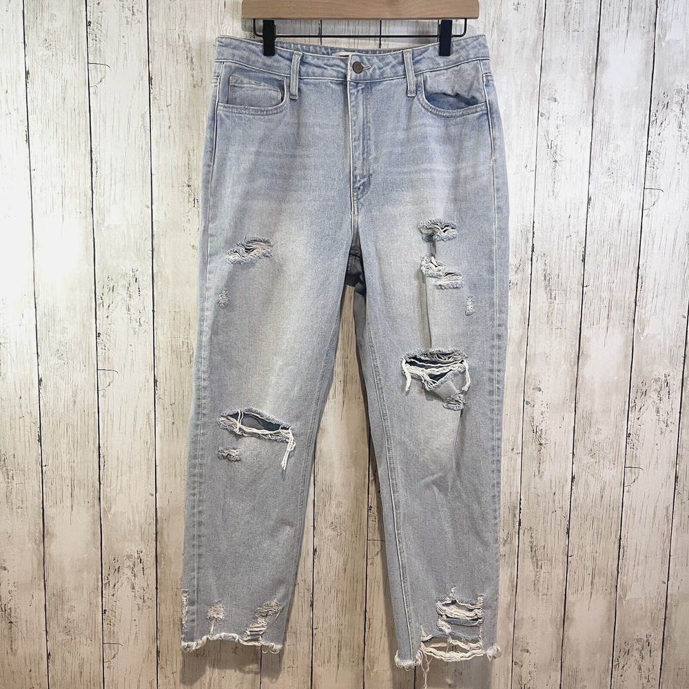 Flying Monkey Womens Jeans High Rise Distressed Size 30 Light Denim Raw Hem Crop
